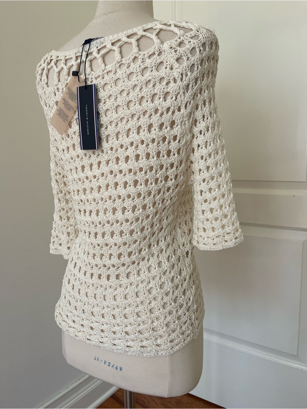 Tommy  Hilfiger  Cream Crochet Open-Knit Women's Sweater Sz Xs